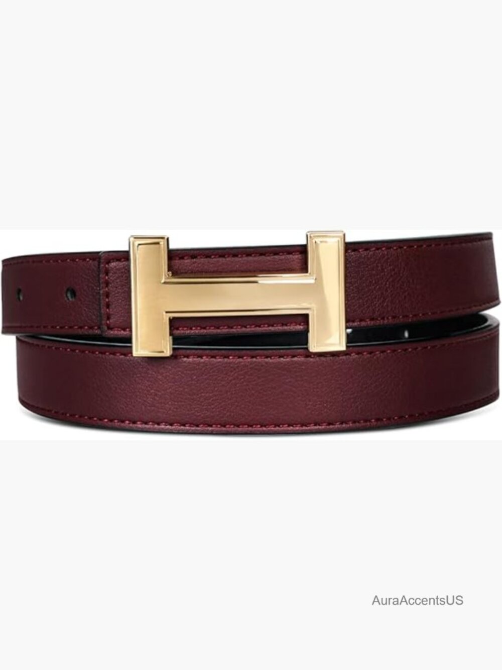 Classic Leather Belt with Gold Buckle - Adjustable One Size for Jeans and